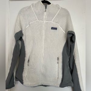 White and Grey Patagonia Fleece jacket